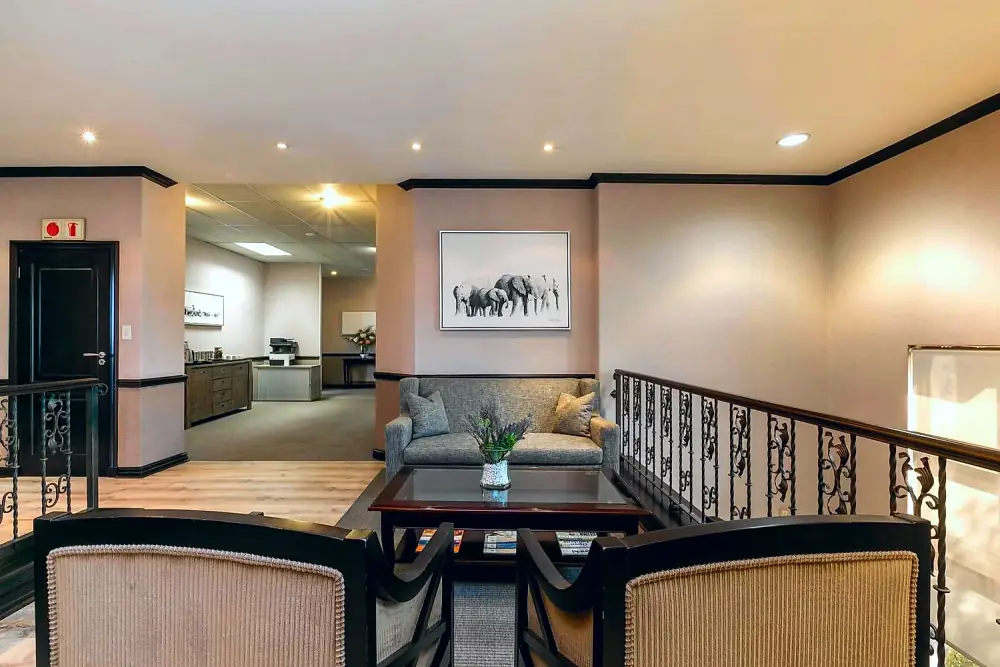 Landing seating area outside the office suites at The Workplace, Lonehill